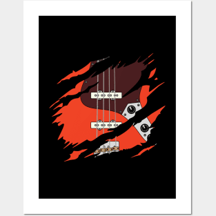 Ripped Bass Guitar J-Style Red Color Posters and Art